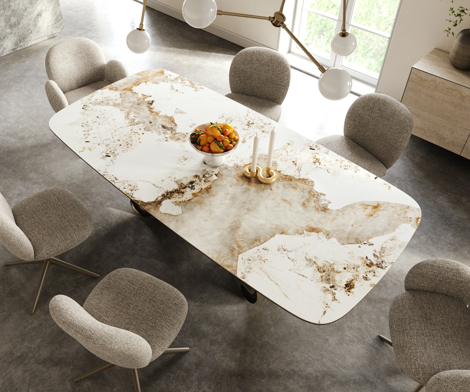 Eettafel Edge Boot 240x120 cm Keramiek Minas Melange Wit-Beige W-onderstel Metaal Effectafwerking Titan 4