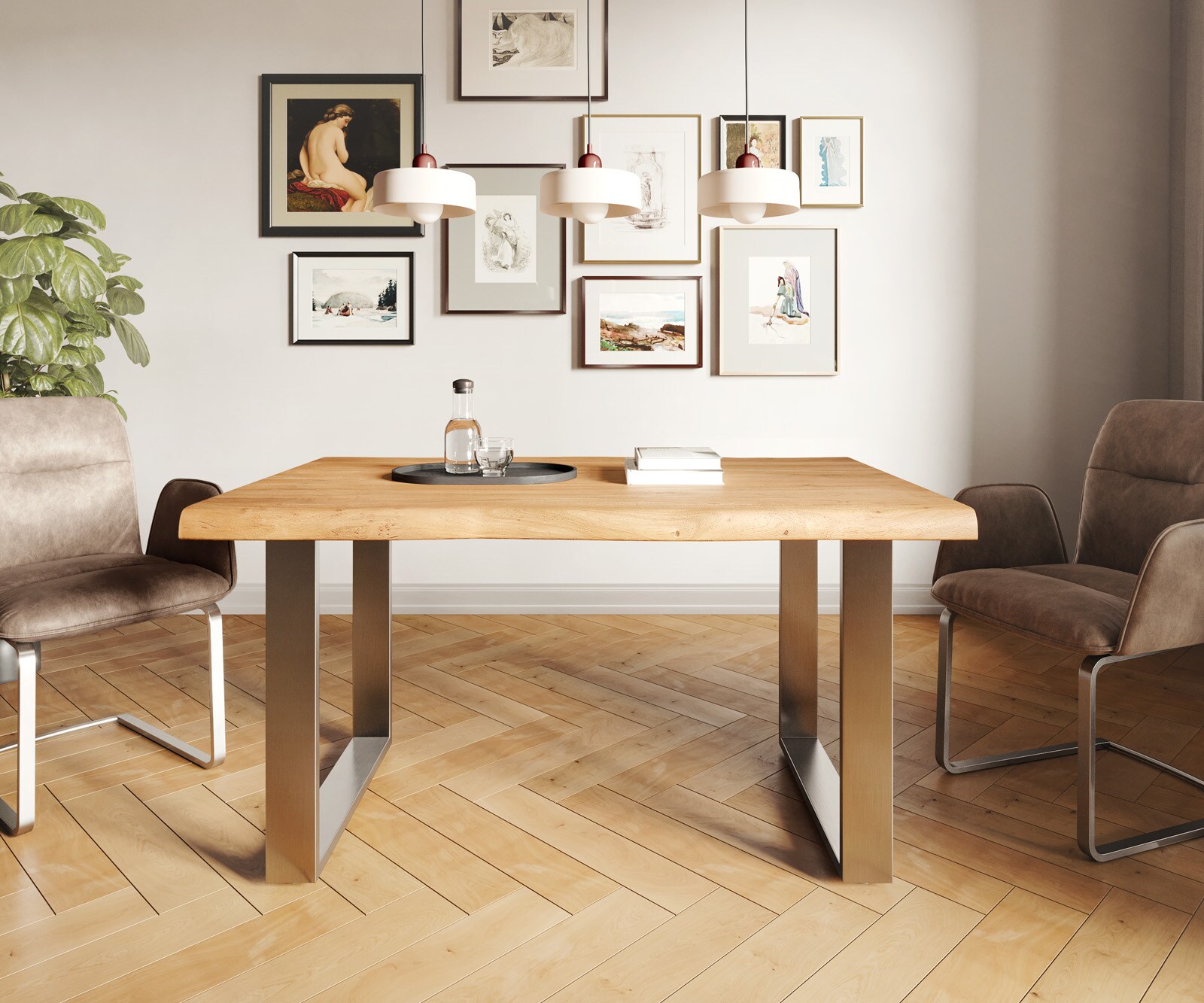 Eettafel Edge 140x90 XL acacia natuur roestvrijstaal smal Live-Edge 1