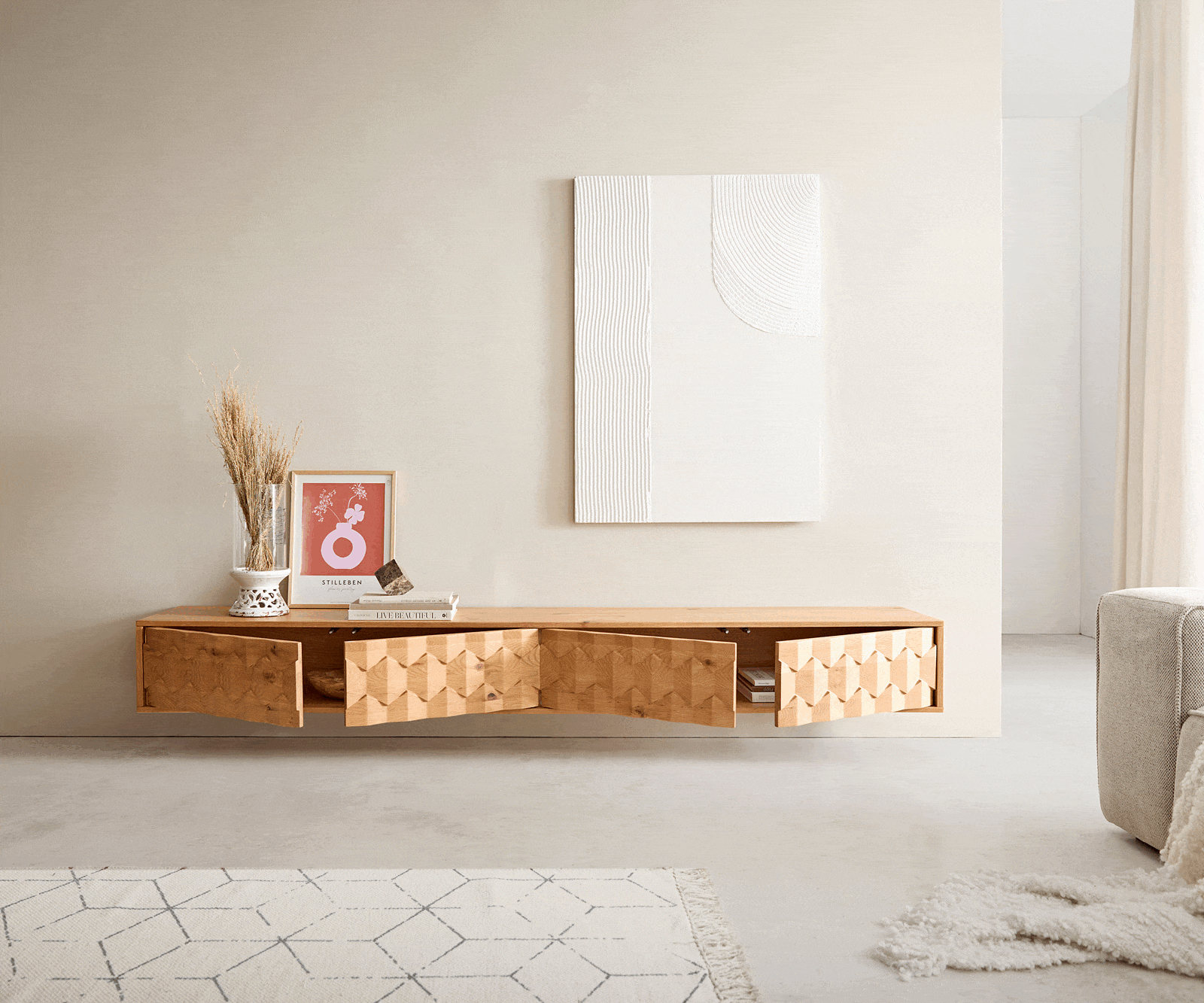 Tv-meubel Fevo 220 cm natuur eiken 4 deuren zwevend 3