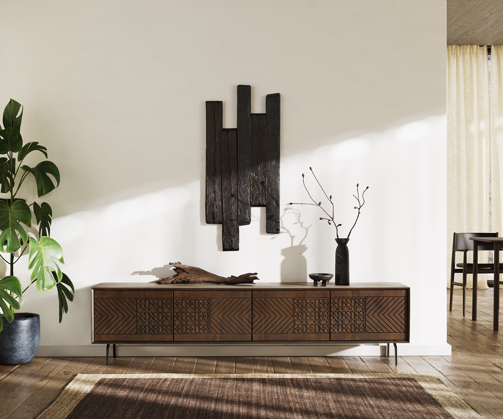 TV-meubel Manjula 200 cm mango bruin 4 deuren hoekpoot metaal zwar 1 TV-meubel Manjula 200 cm mango bruin 4 deuren hoekpoot metaal zwar 1