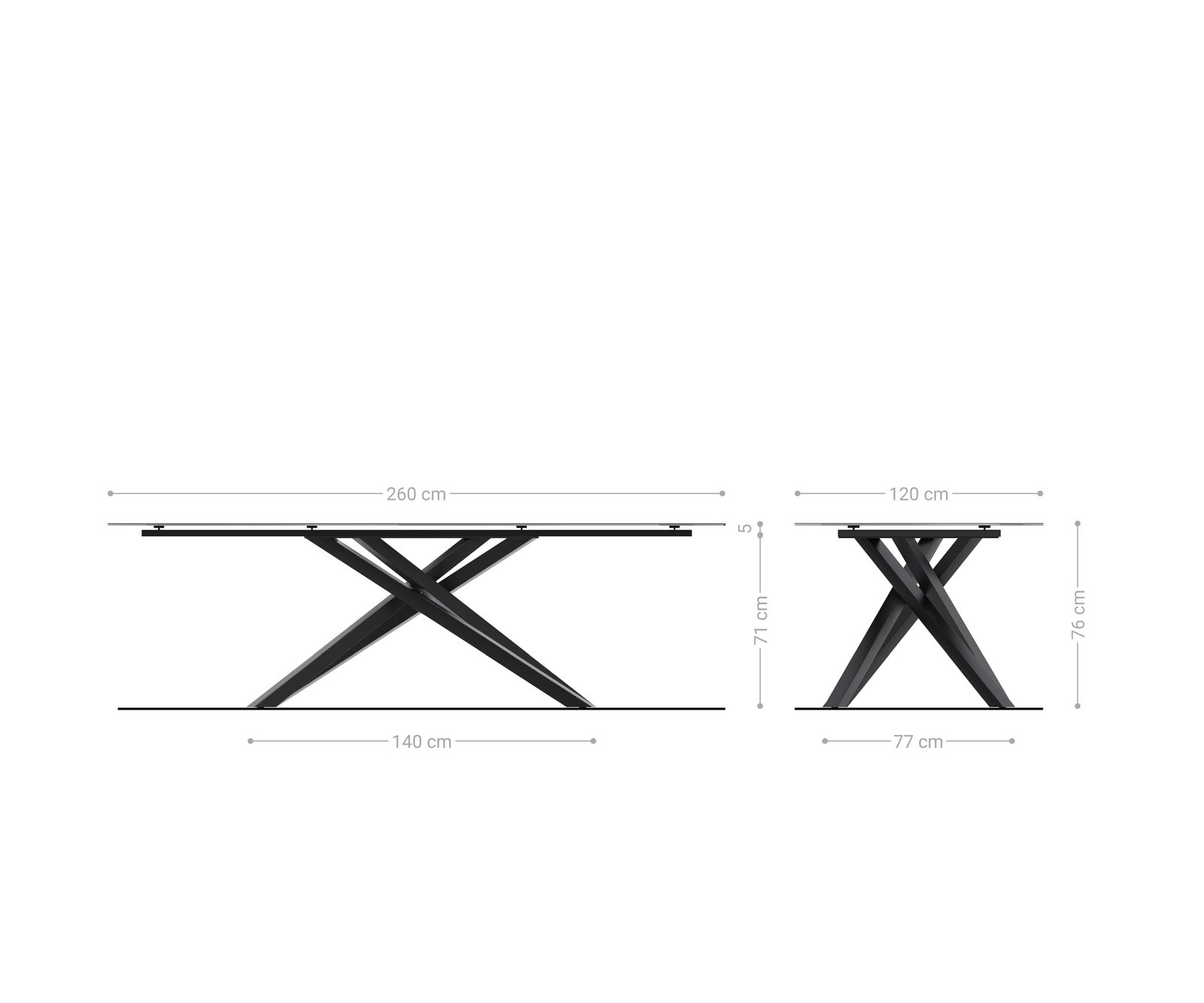 Eettafel Edge Boot 260x120 cm Keramiek Laminam® Nero Greco Anthrazit kruisonderstel Rechthoek Roestvrij staal 6