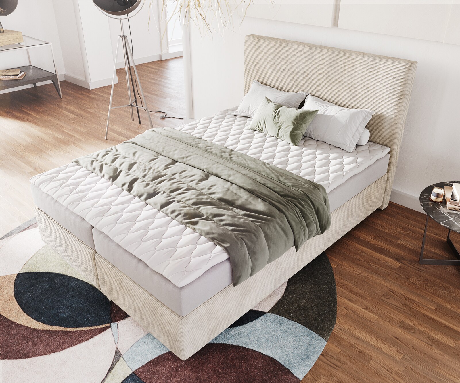 Boxspringbed Dream-Well 140x200 cm Cord Beige met Matras en Topper 3 Boxspringbed Dream-Well 140x200 cm Cord Beige met Matras en Topper 3