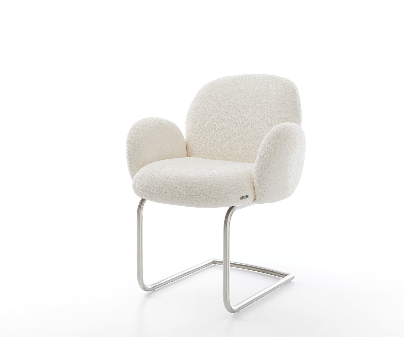 Sledemodel Nube-Flex met armleuning bouclé wit sledemodel rond roestvrij staal pocketveer kern