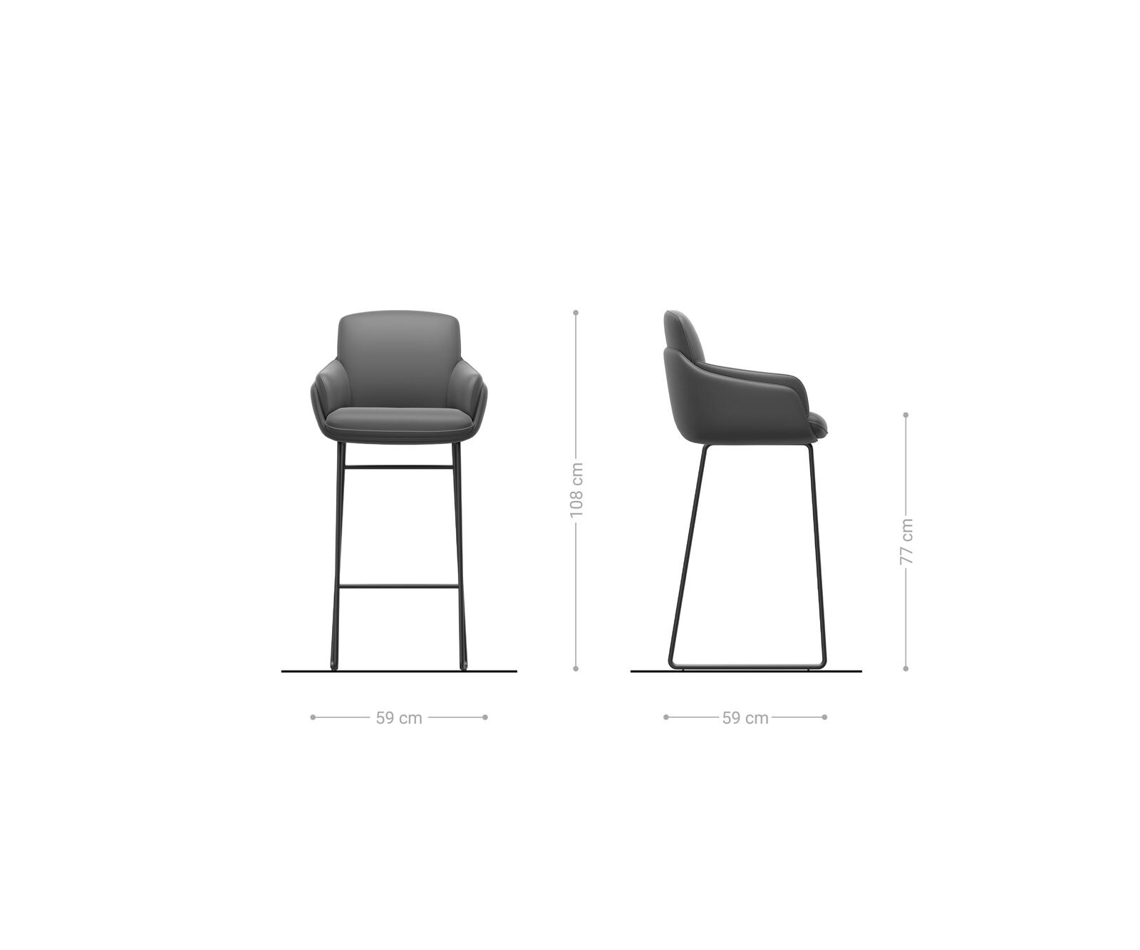 Barstoel Luan-Flex Zachte Geweven stof Beige Sledeonderstel metaal zwart Zwart 6