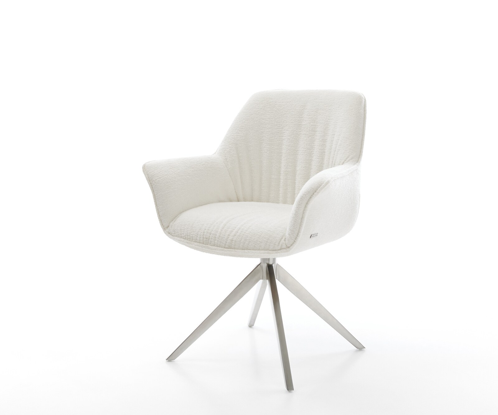 Draaistoel Keila-Flex met armleuning bouclé zacht beige kruisframe breed roestvrij staal 360° draaibaar rocker-functie