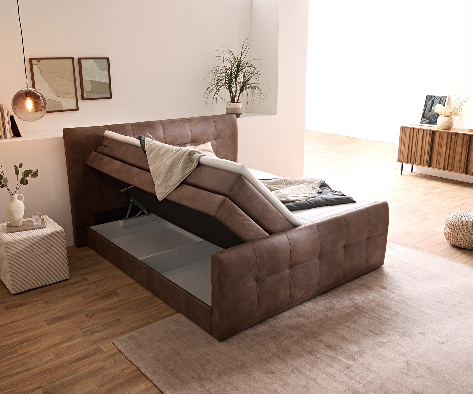 Boxspring-bed Amarillo 180x200 cm bruin met topper 5