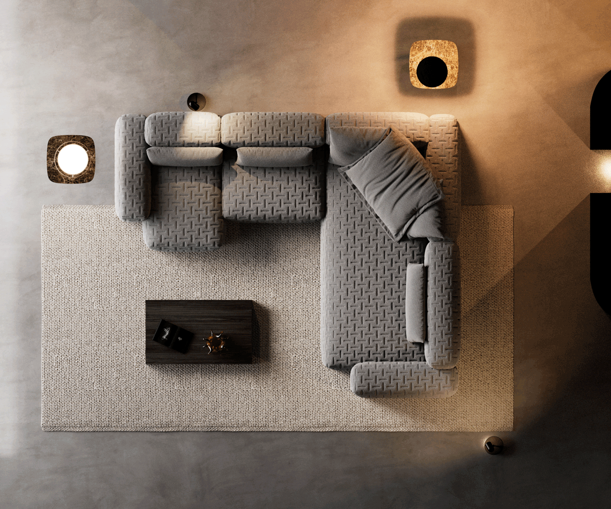 Woonkamer landschap Freestyle 360x290 cm Zachte stof met structuur Grijs gestikt 5