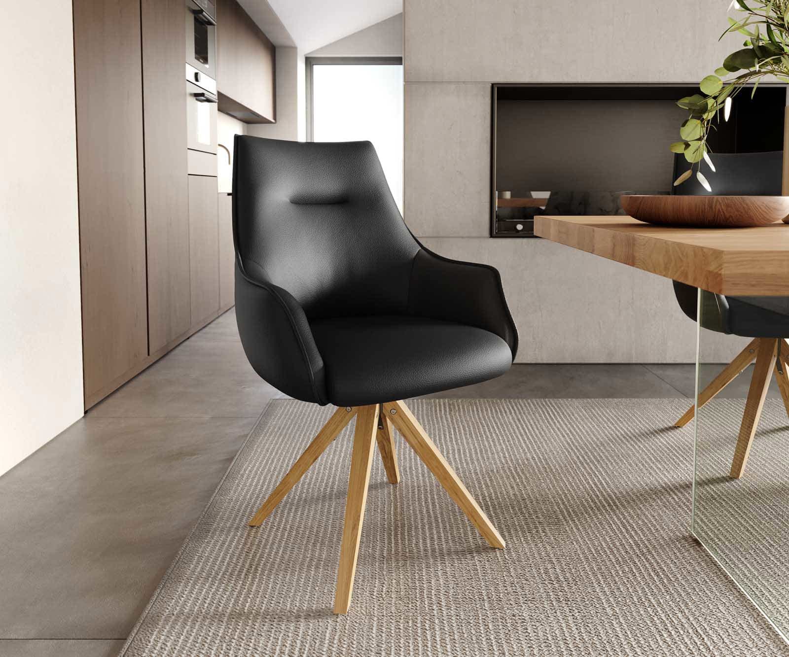 Draaistoel Alja-Flex met armleuning echt leer zwart houten frame hoekig natuur 180° draaibaar pocketveer kern Draaistoel Alja-Flex met armleuning echt leer zwart houten frame hoekig natuur 180° draaibaar pocketveer kern