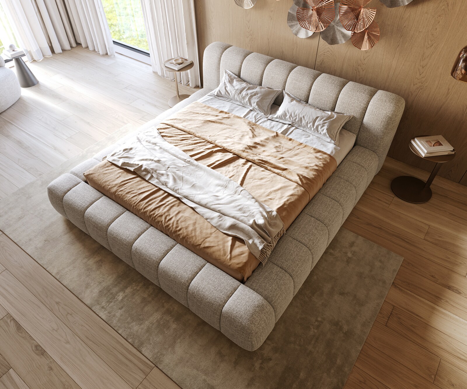 Gestoffeerd bedframe Cutio 180x200 cm geweven stof zacht beige 1