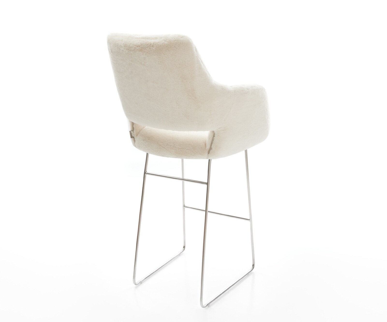 Barstoel Yago-Flex Pluchen Crème-wit Sledeonderstel roestvrij staal Zilver Pocketvering 4