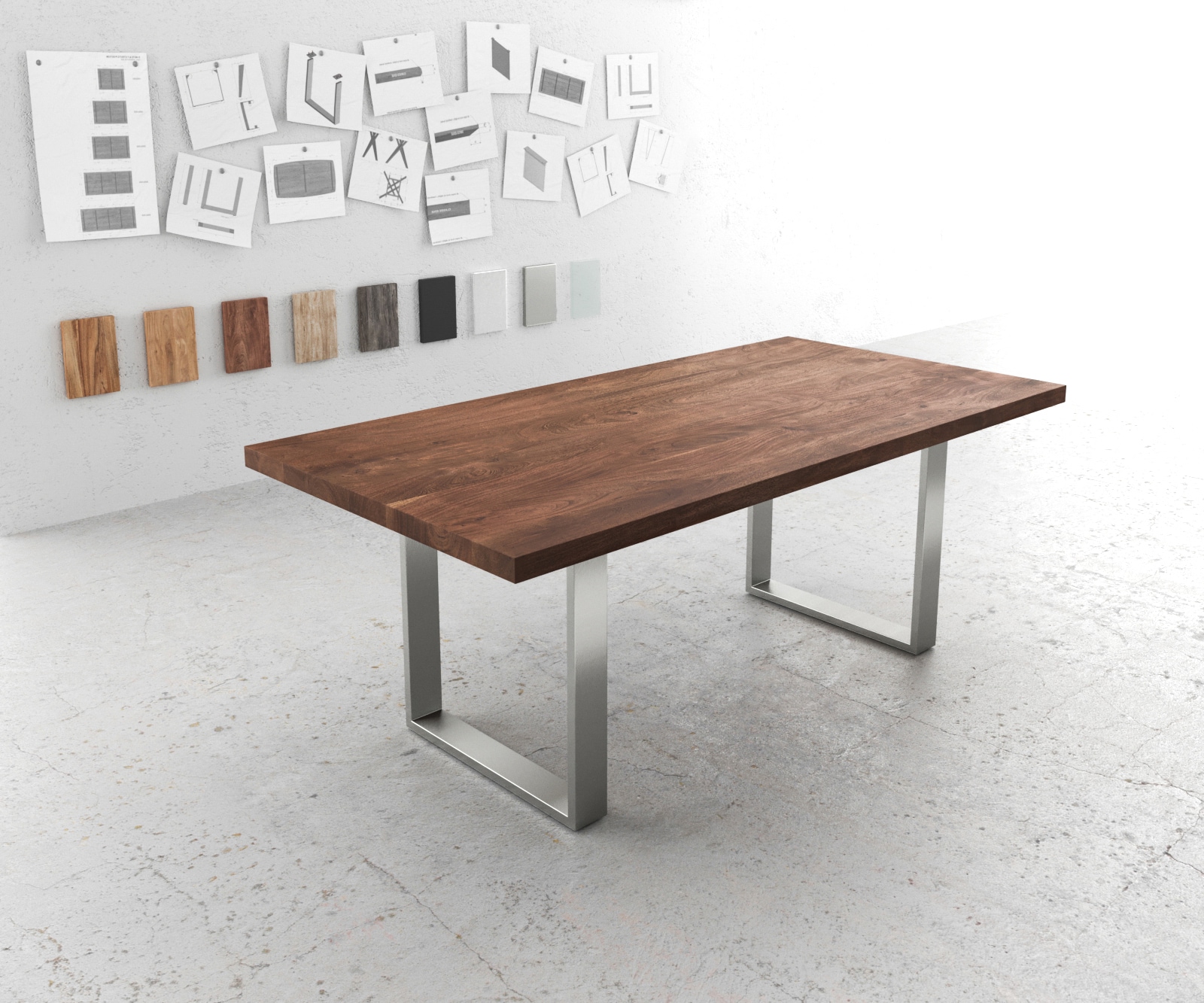 Eettafel Edge 200x100 XL acacia bruin roestvrijstaal smal Eettafel Edge 200x100 XL acacia bruin roestvrijstaal smal