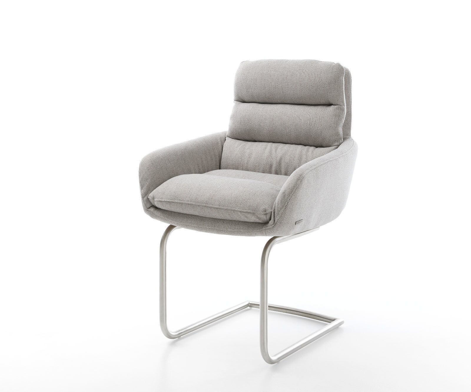 Sledemodel Abelia-Flex met armleuning stripes lichtgrijs sledemodel rond roestvrij staal Sledemodel Abelia-Flex met armleuning stripes lichtgrijs sledemodel rond roestvrij staal