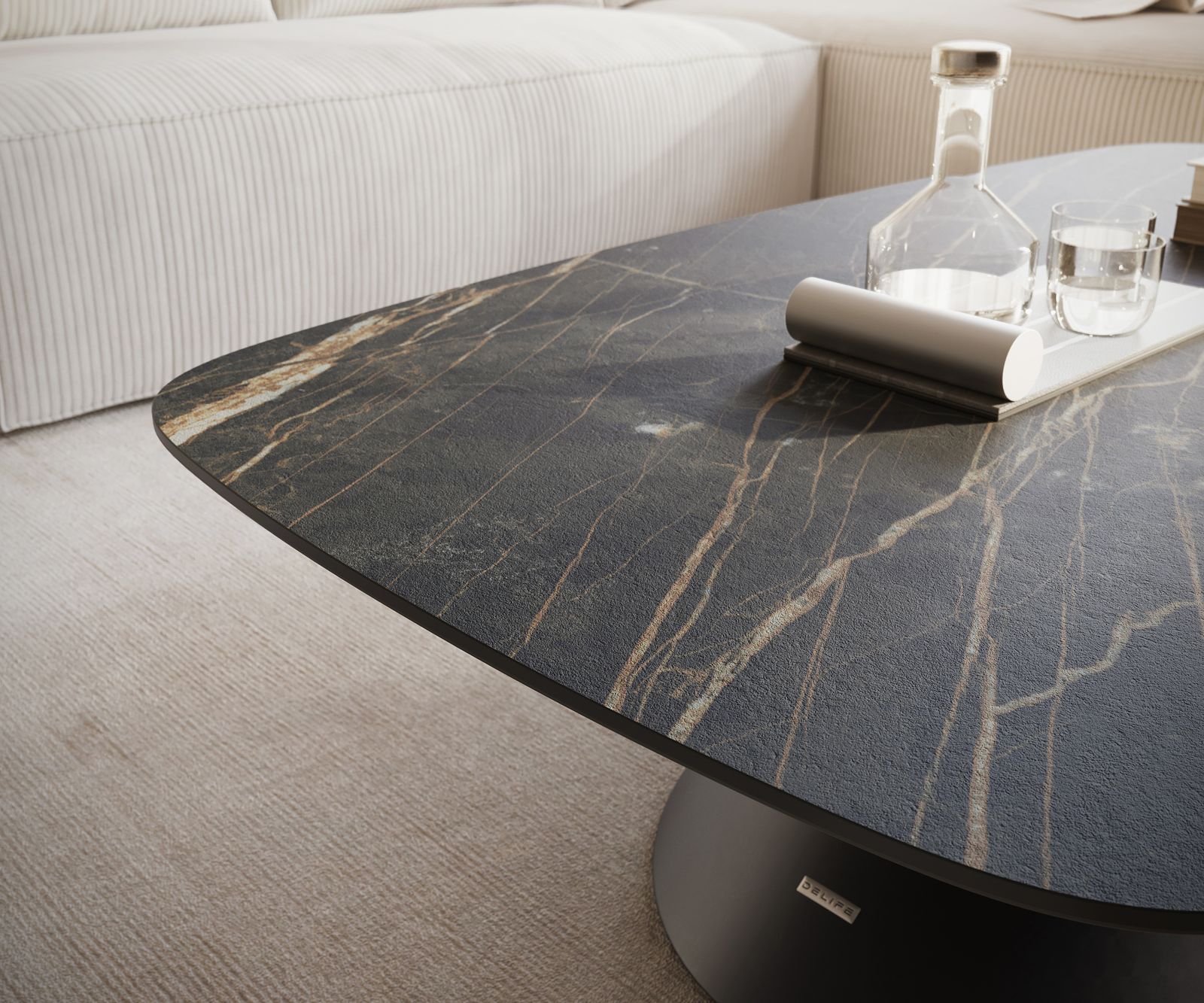 Salontafel Edge Boot 120x70 cm keramiek Laminam® Noir Desir bruin Conis zwart metaal 6