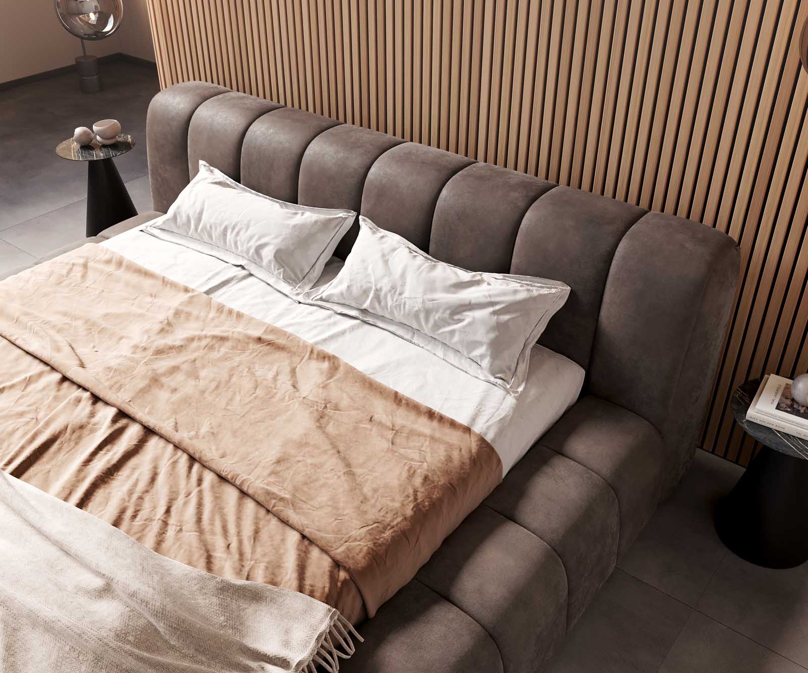 Bedframe Cutio 180x200 cm microvezel taupe vintage 4