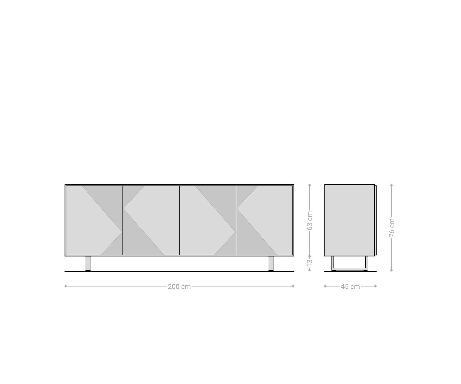 Dressoir Tereos 200 cm donkerbruin essenhout 3D-effect 4 deuren met metalen sledepoten zwart 7