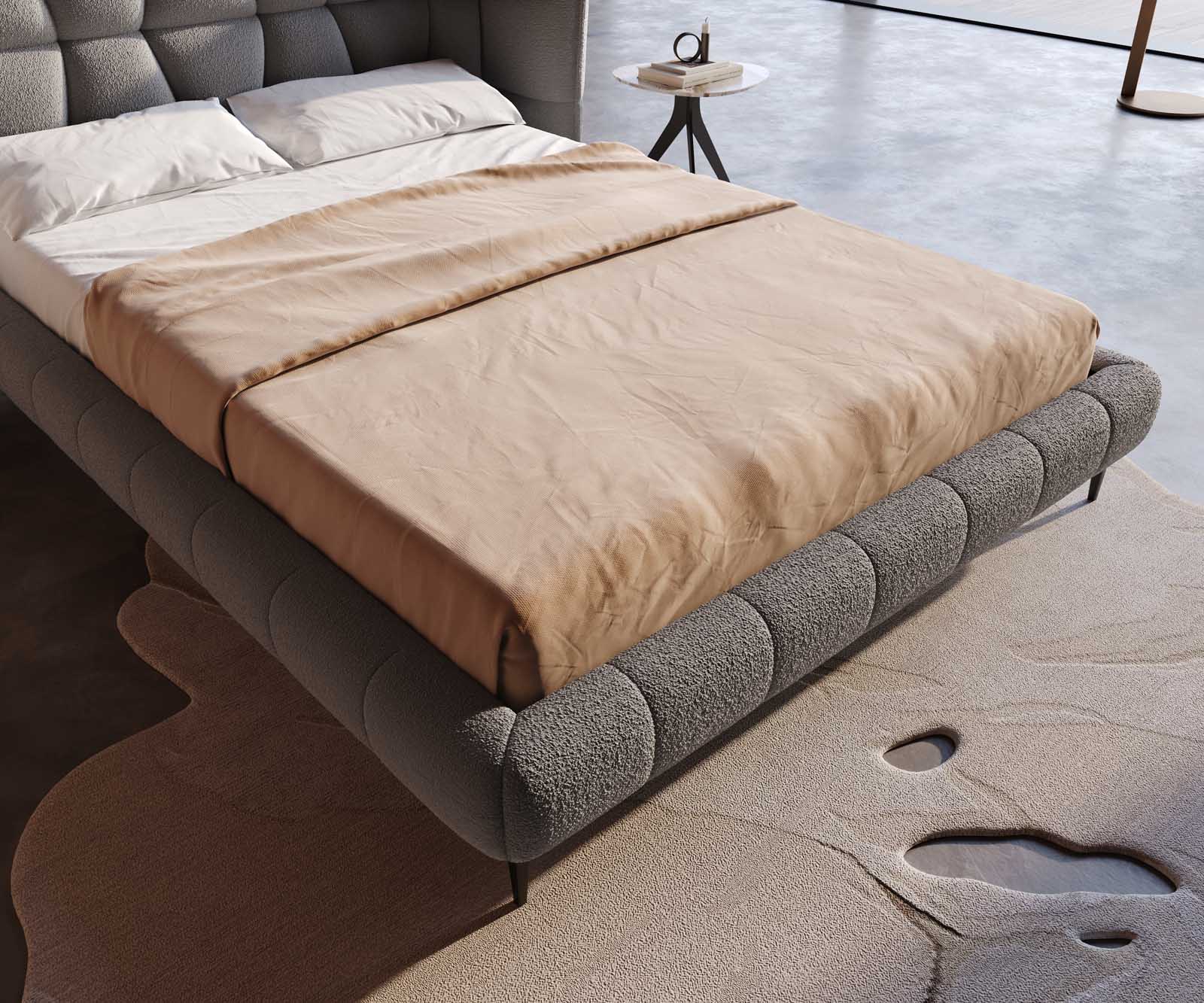 Bedframe Capujo 140x200 cm Bouclé zilvergrijs 4