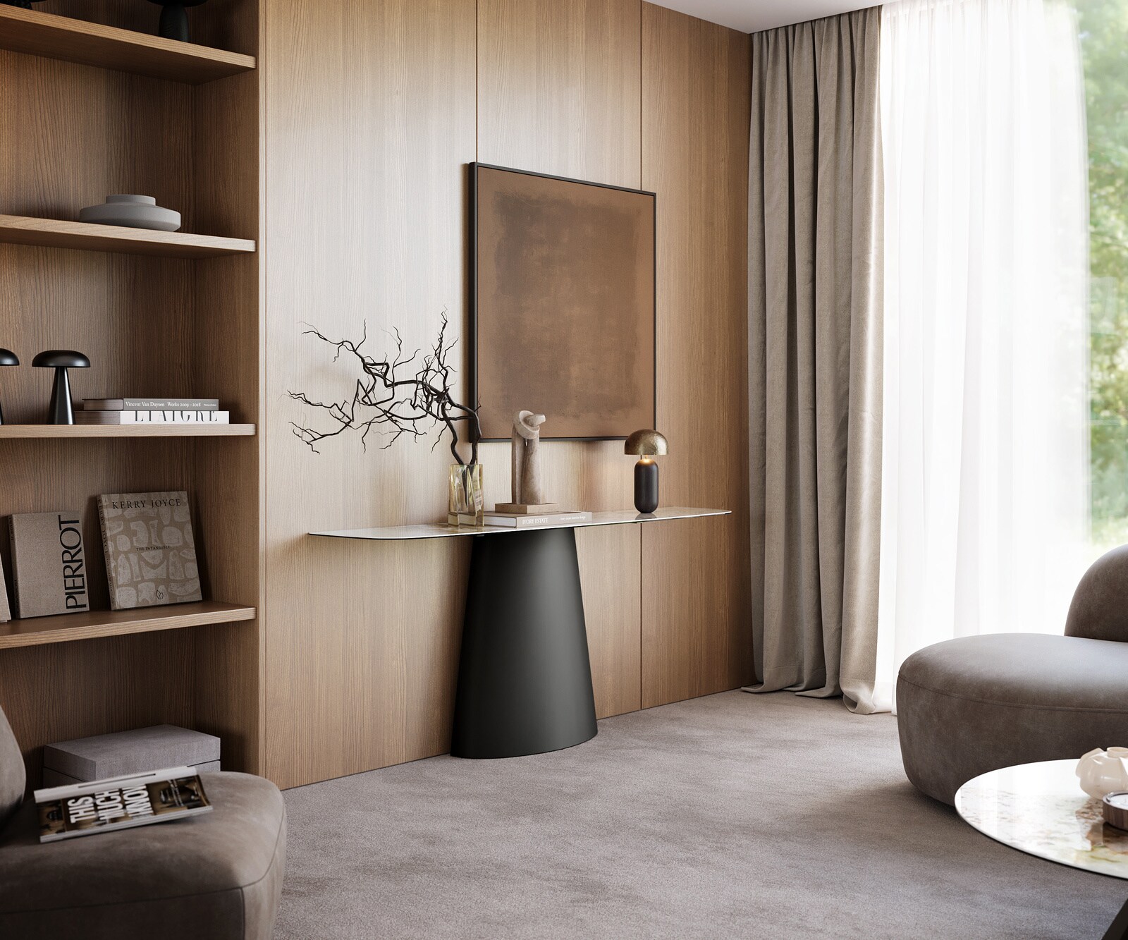 Consoletafel Edge Bootvorm 180x40 cm Keramiek Minas Melange Weiß-Beige Conos Metaal Zwart 7