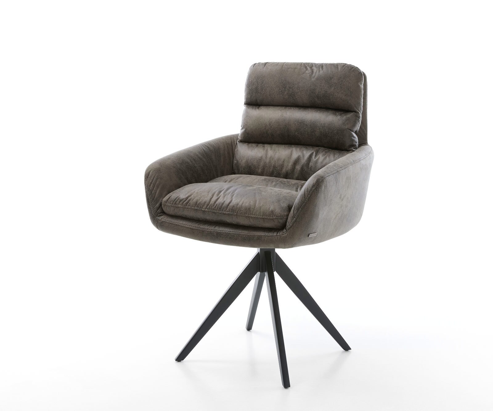 Eetkamerstoel Abelia-Flex met armleuning microvelours grijs antiek kruisframe hoekig zwart