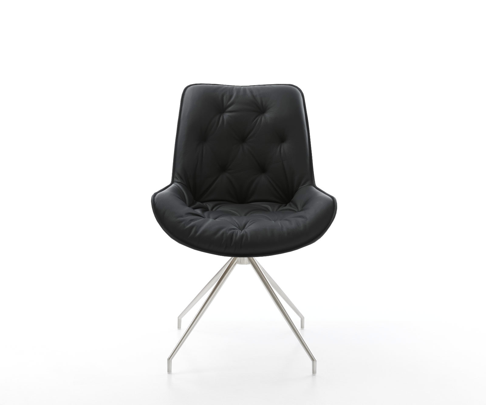 Eetkamerstoel Taimi-Flex echt leer zwart kruisframe conisch roestvrij staal 2 Eetkamerstoel Taimi-Flex echt leer zwart kruisframe conisch roestvrij staal 2