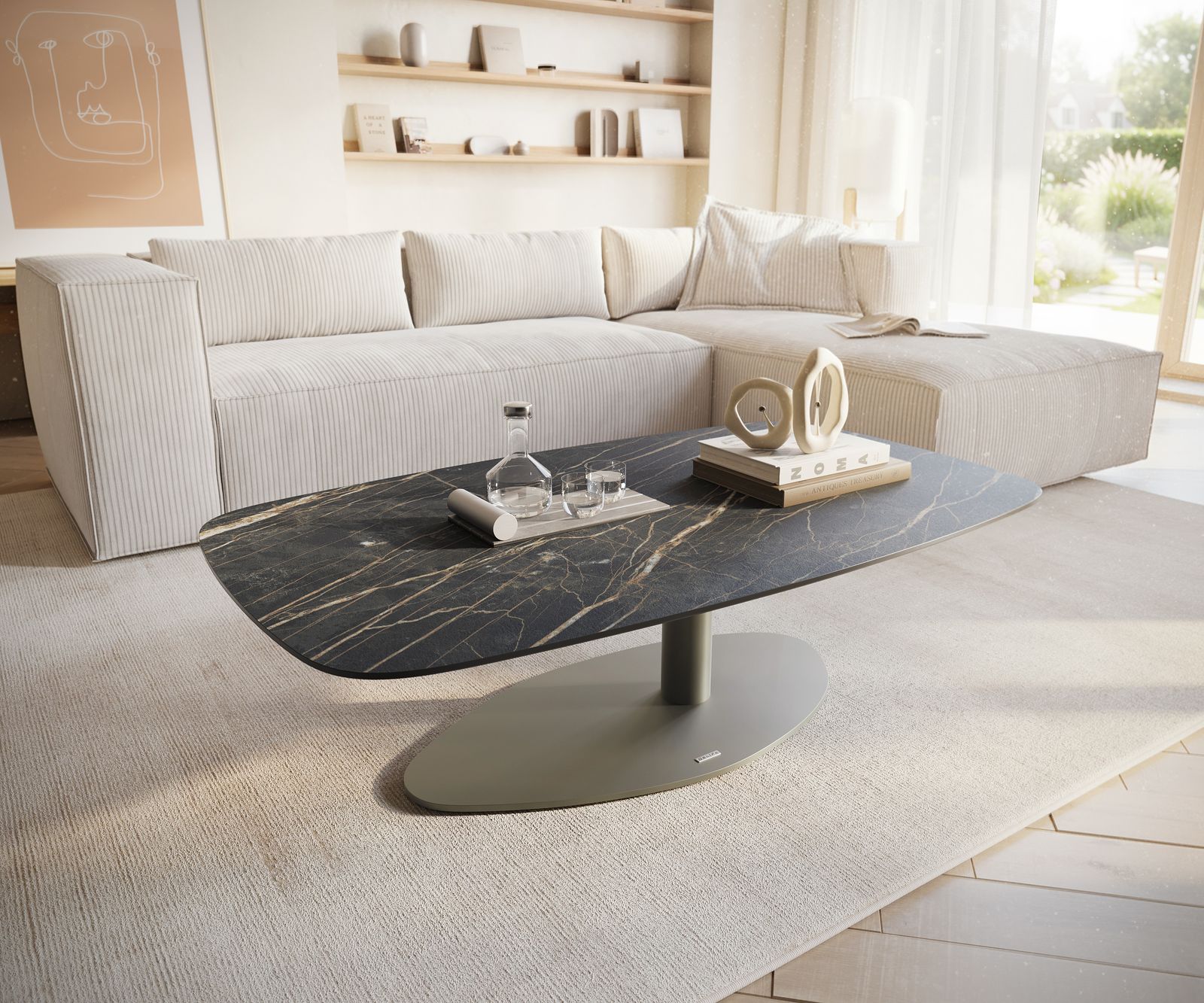 Salontafel Edge Boot 120x70 cm keramiek Laminam® Noir Desir bruin Vibany Metall effectafwerking titaan 1