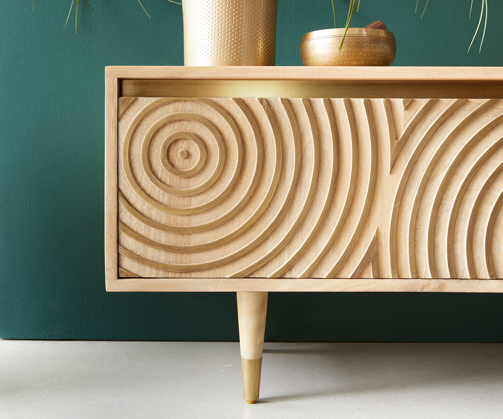 Tv-meubel Budaya 220 cm Mango natuur 4 deurs rond frame 8