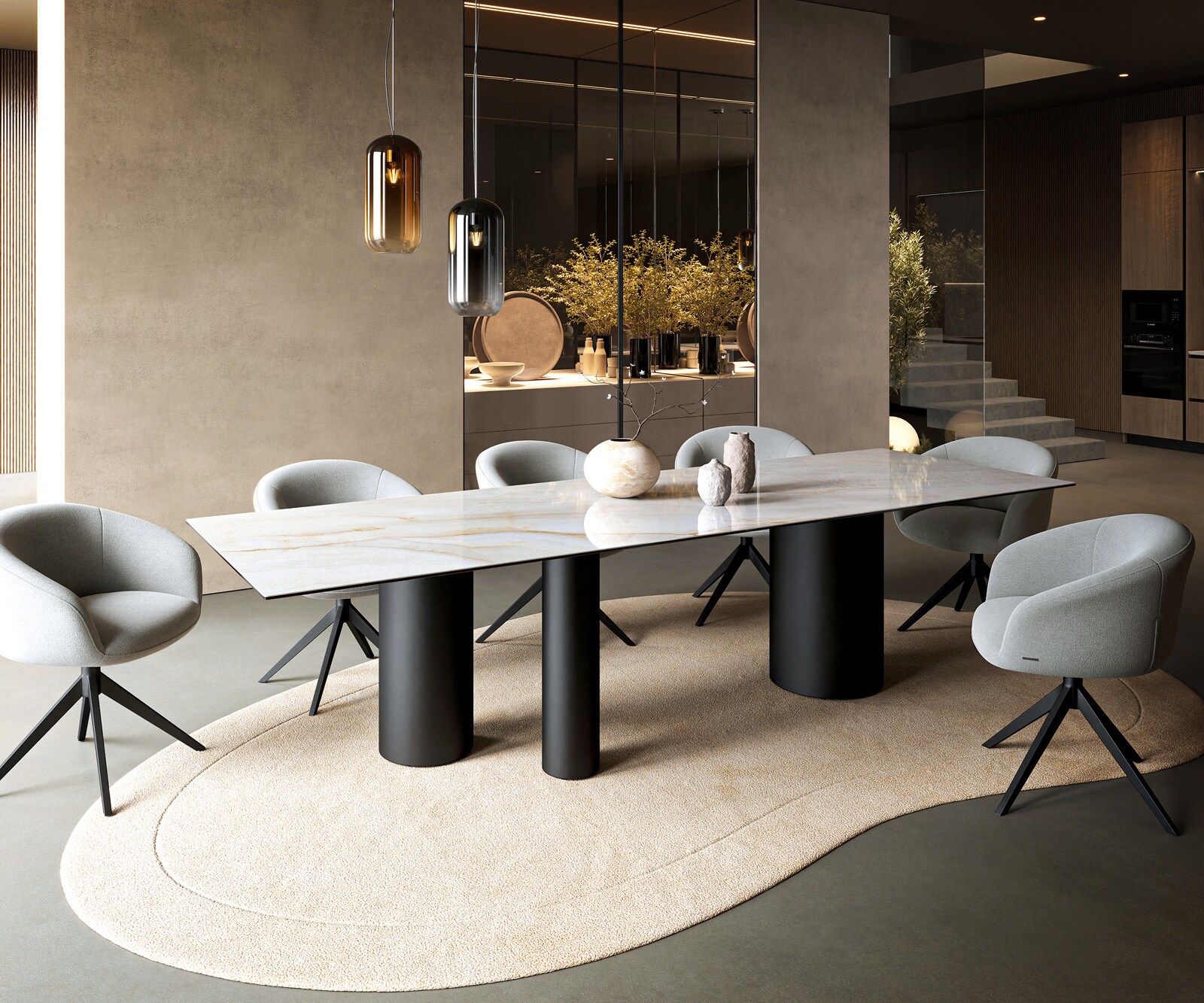 Eettafel Edge 300x100 cm keramiek Onyx Pearl Troa metaal zwart 6