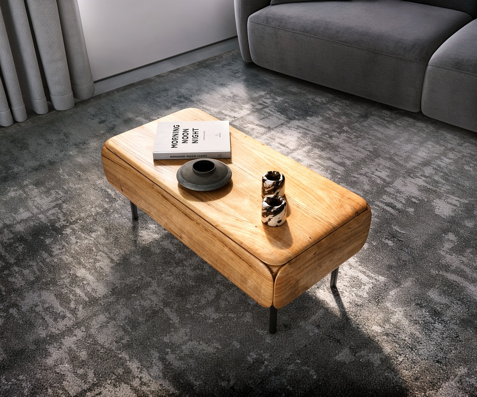 Salontafel Shavani 100x50 cm natuur acacia 1 lade metaal zwart 3