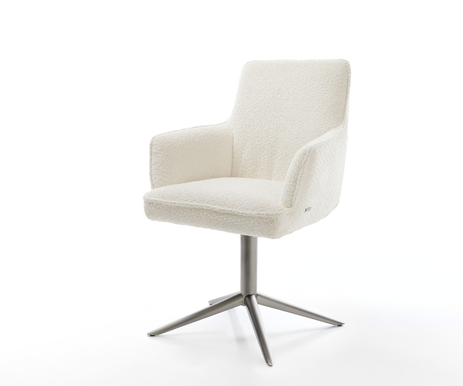 Draaistoel Heira-Flex met armleuning bouclé wit kruispoot grafiet 360° draaibaar rocker-functie pocketveer kern