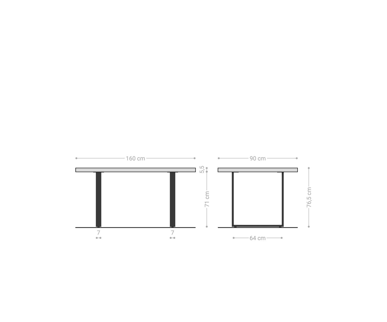 Eettafel Edge 160x90 XL acacia natuur skid  zwart  Live-Edge 6