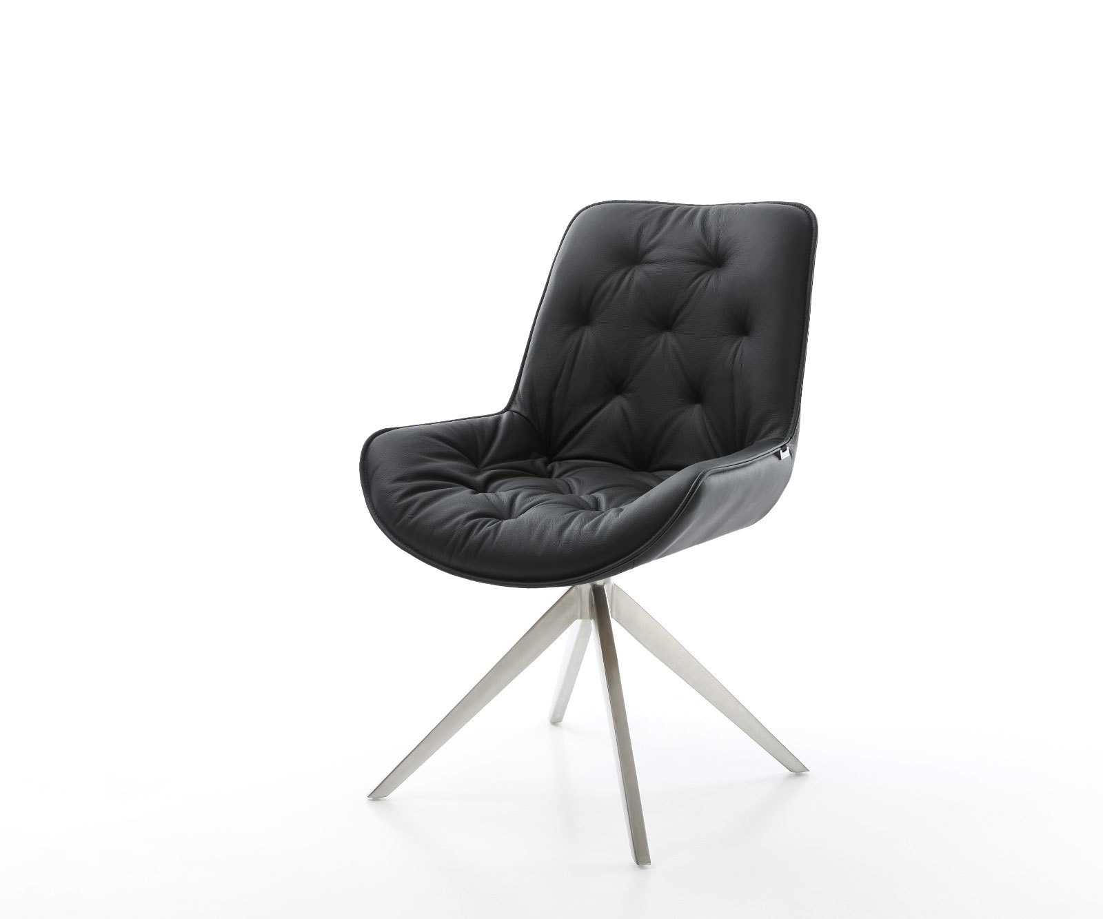 Draaistoel Taimi-Flex echt leer zwart kruisframe breed roestvrij staal 360° draaibaar rocker-functie Draaistoel Taimi-Flex echt leer zwart kruisframe breed roestvrij staal 360° draaibaar rocker-functie