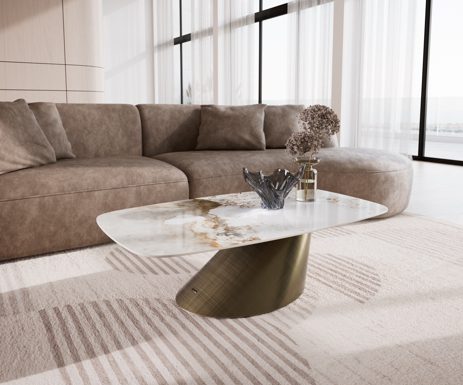 Salontafel Edge Boot 120x70 cm keramiek Minas Melange Conis metallic goud 1