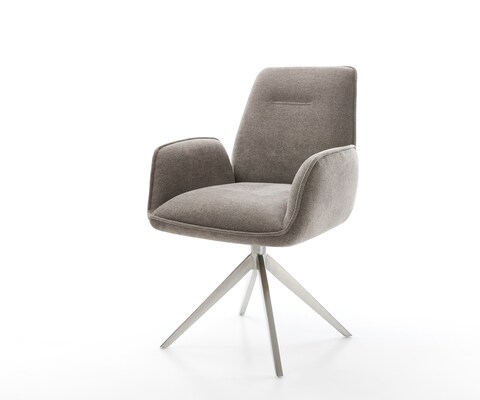 Draaistoel Zoa-Flex zachte stof met structuur taupe kruisframe breed roestvrij staal 360° draaibaar rocker-functie pocketveer kern