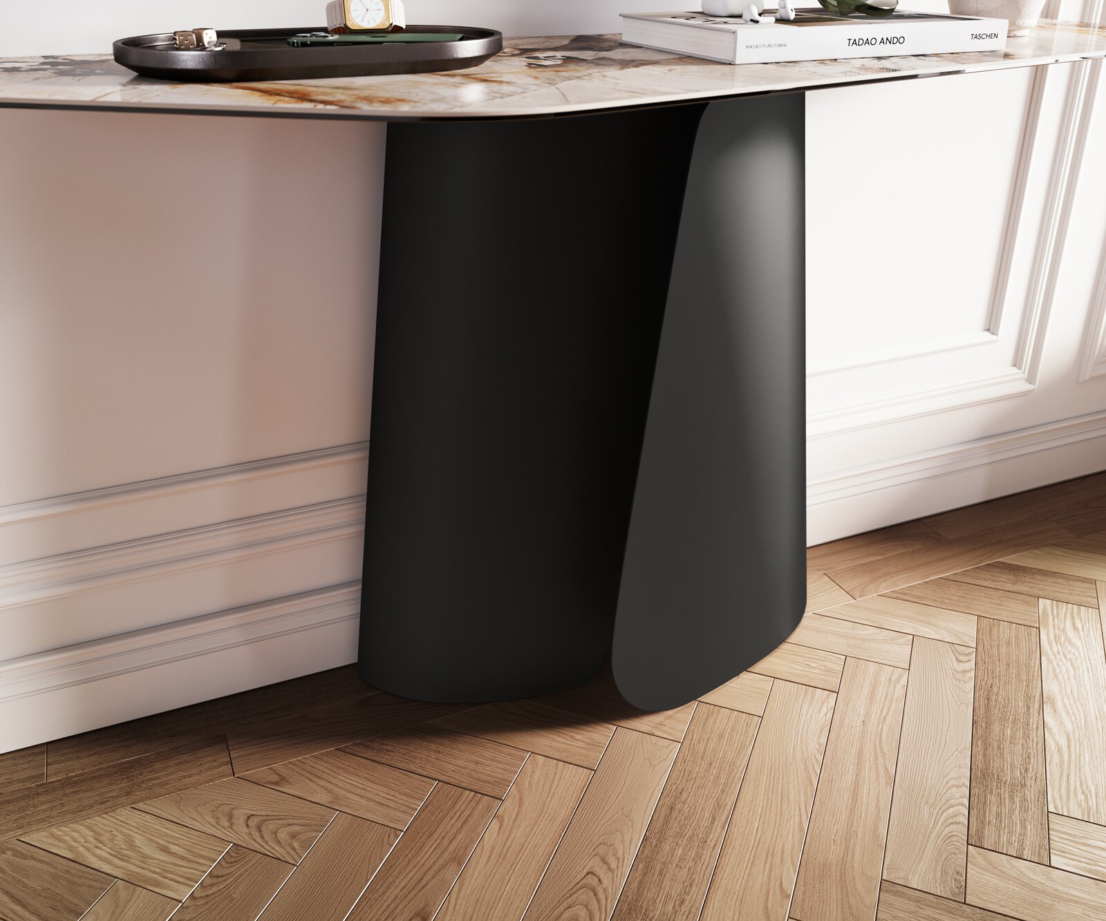 Consoletafel Edge Polygonaal 140x50 cm Keramiek Patagonia Poliert Livos Metaal Zwart 6