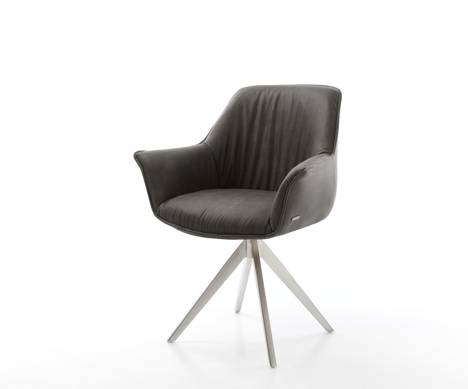 Eetkamerstoel Keila-Flex met armleuning microvelours antraciet vintage kruisframe hoekig roestvrij staal