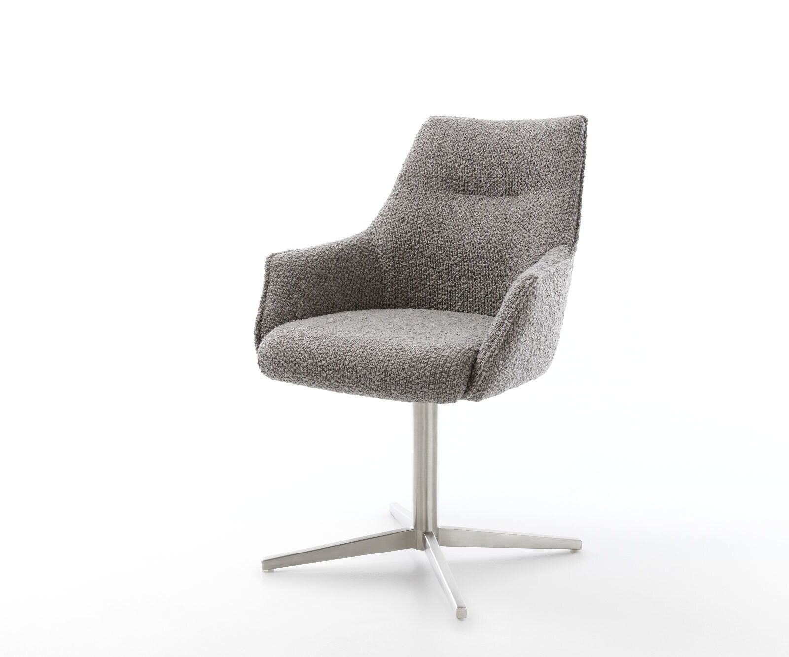 Draaistoel Alja-Flex met armleuning bouclé zilver grijs kruispoot roestvrij staal 360° draaibaar pocketveer kern Draaistoel Alja-Flex met armleuning bouclé zilver grijs kruispoot roestvrij staal 360° draaibaar pocketveer kern