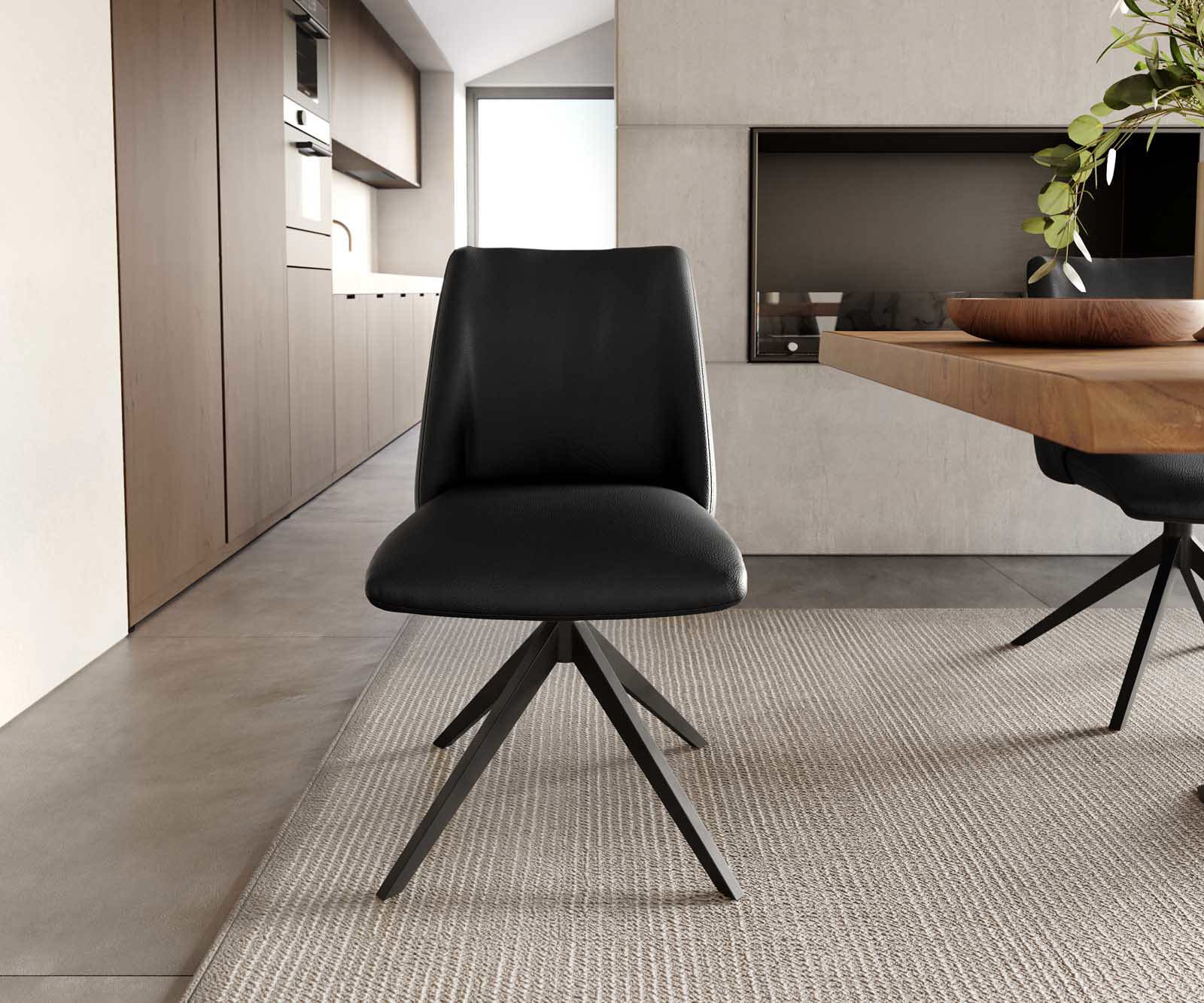 Draaistoel Elso-Flex echt leer zwart kruisframe breed zwart 360° draaibaar pocketveer kern 1