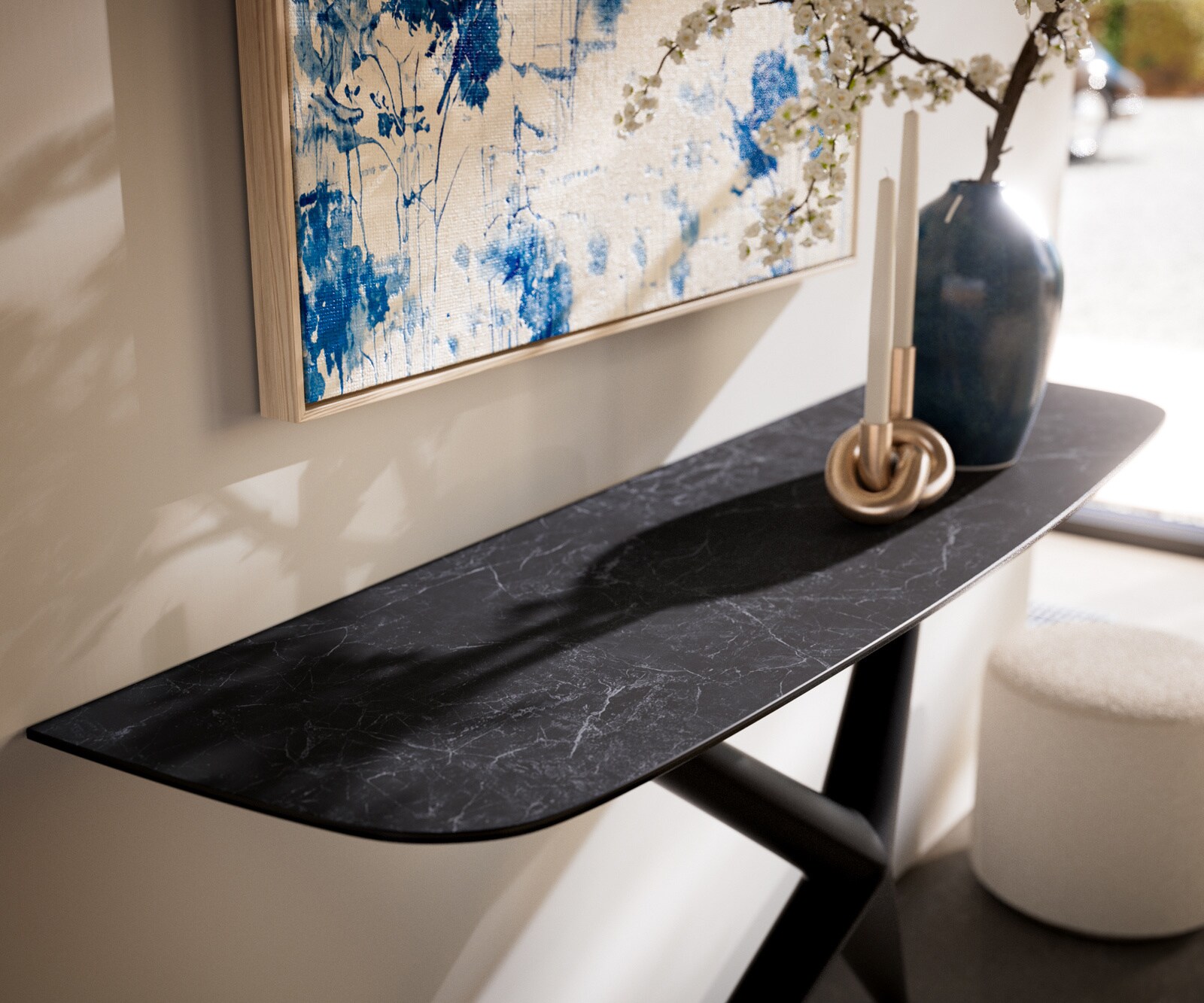 Consoletafel Edge Bootvorm 140x40 cm Keramiek Laminam® Nero Greco Anthrazit Estelo Metaal Zwart 2