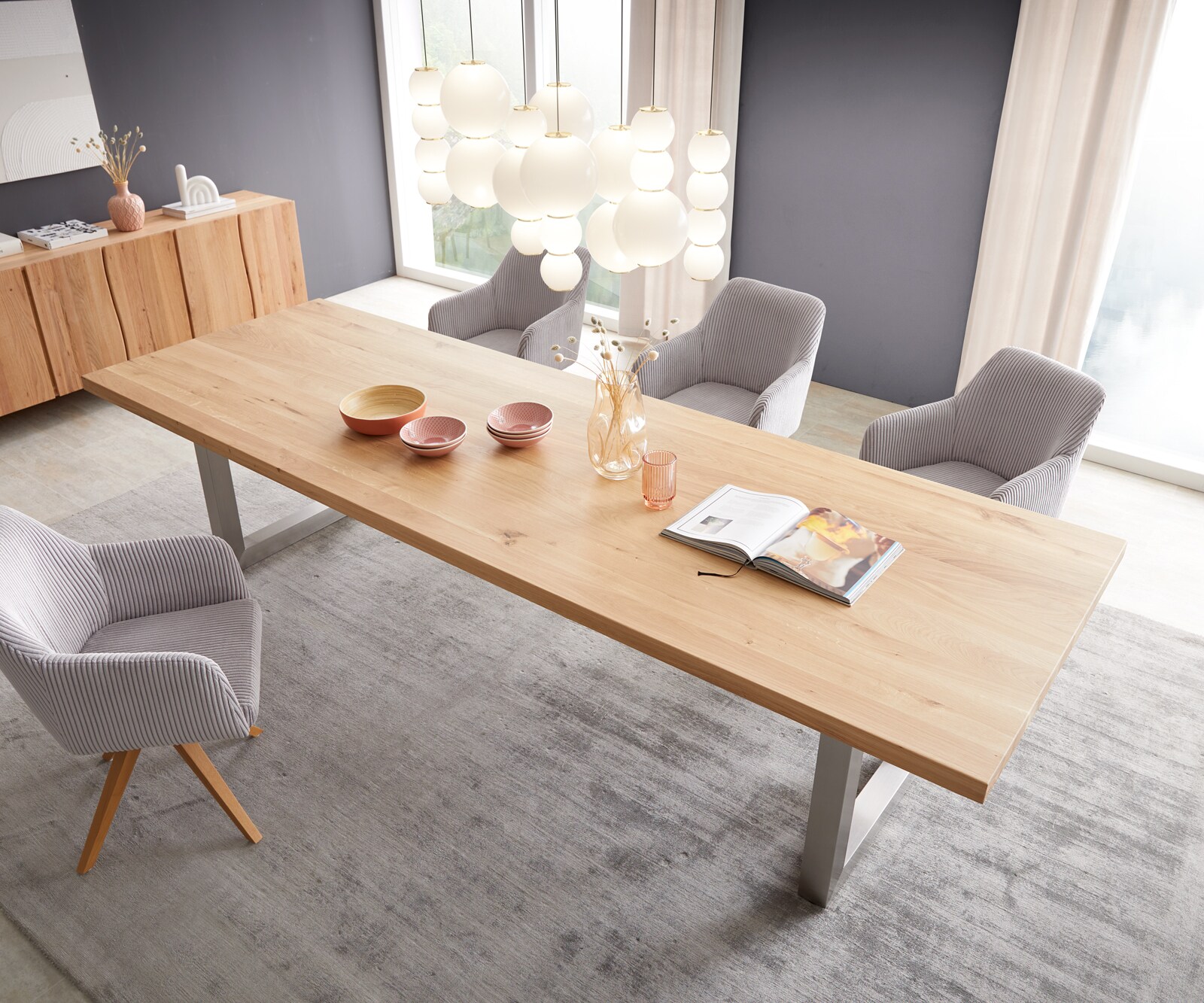 Eettafel Edge 300x100 eiken natuur roestvrij staal  breed 4