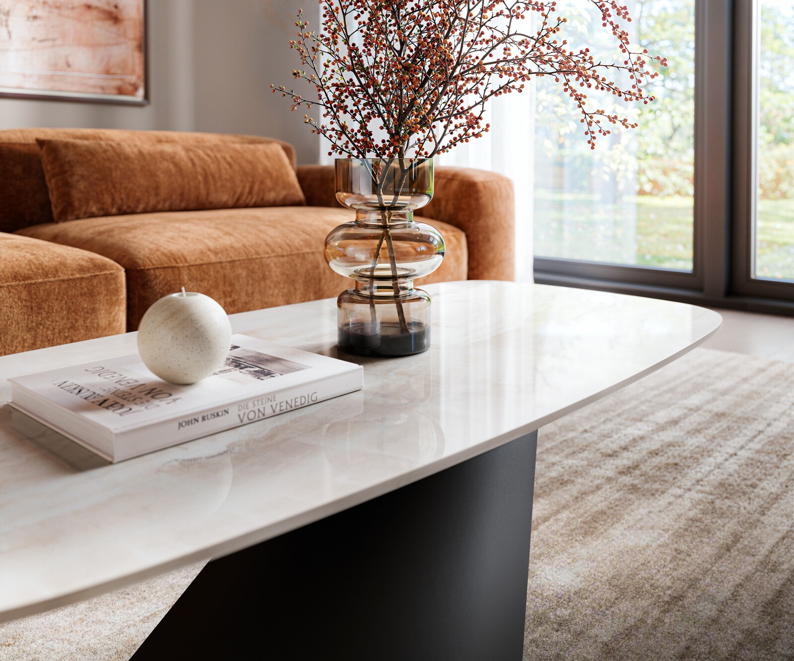 Salontafel Edge bootvormig 100x50 cm keramiek Onyx Champagne Conis metaal zwart 5