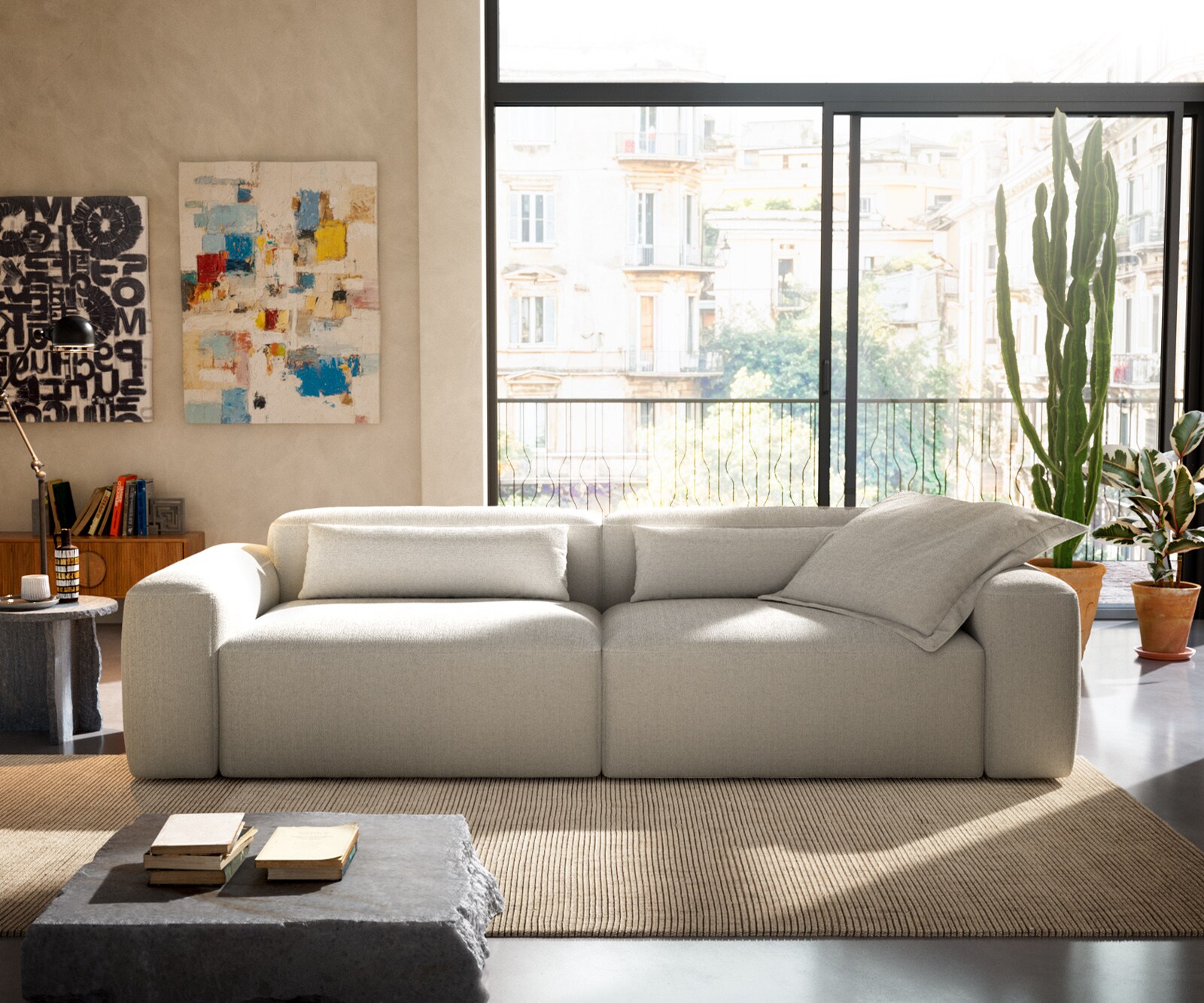 Bigsofa Freestyle 280x110 cm Bouclé zacht Beige kapnaad 3