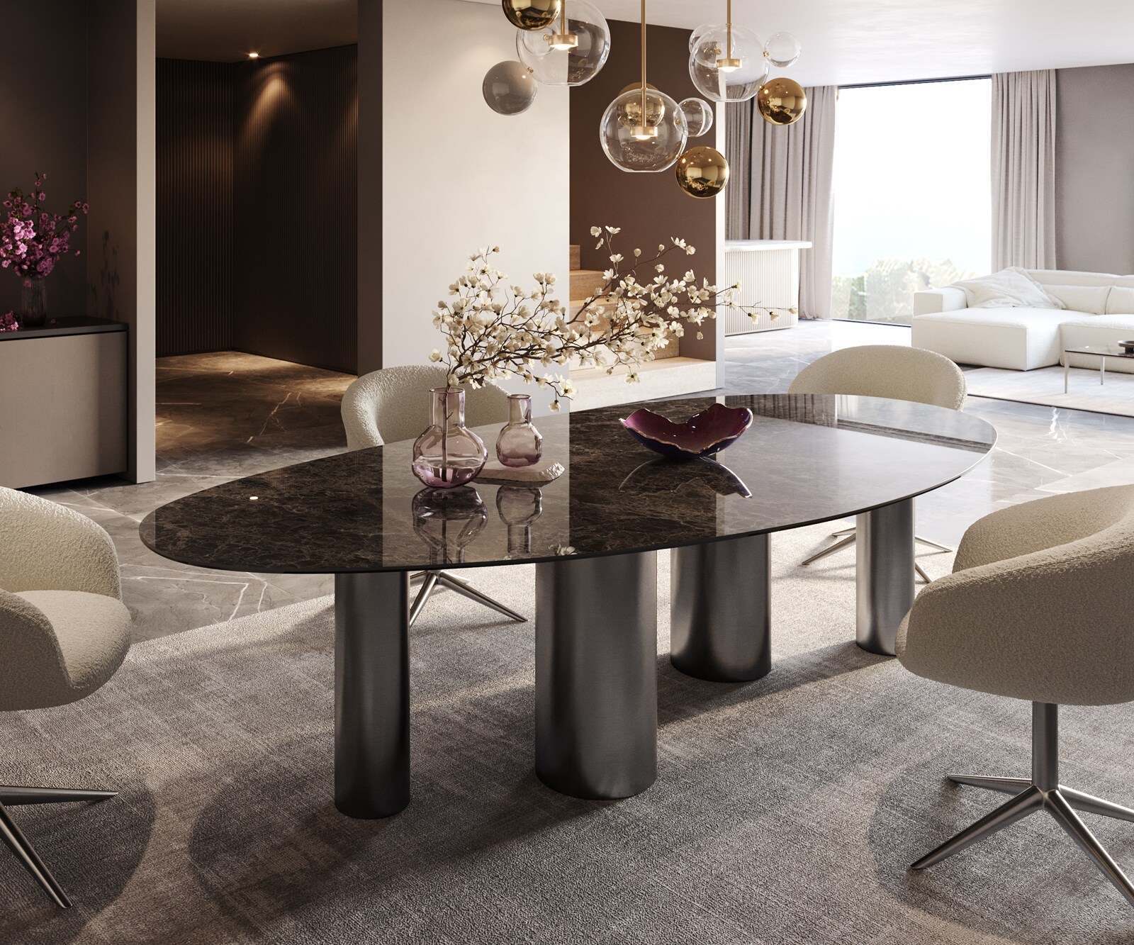 Eettafel Edge Ovaal Keramiek Emperador Extra Lucidato Donkerbruin 280x130 Pilier Roestvrij staal Grafiet 1