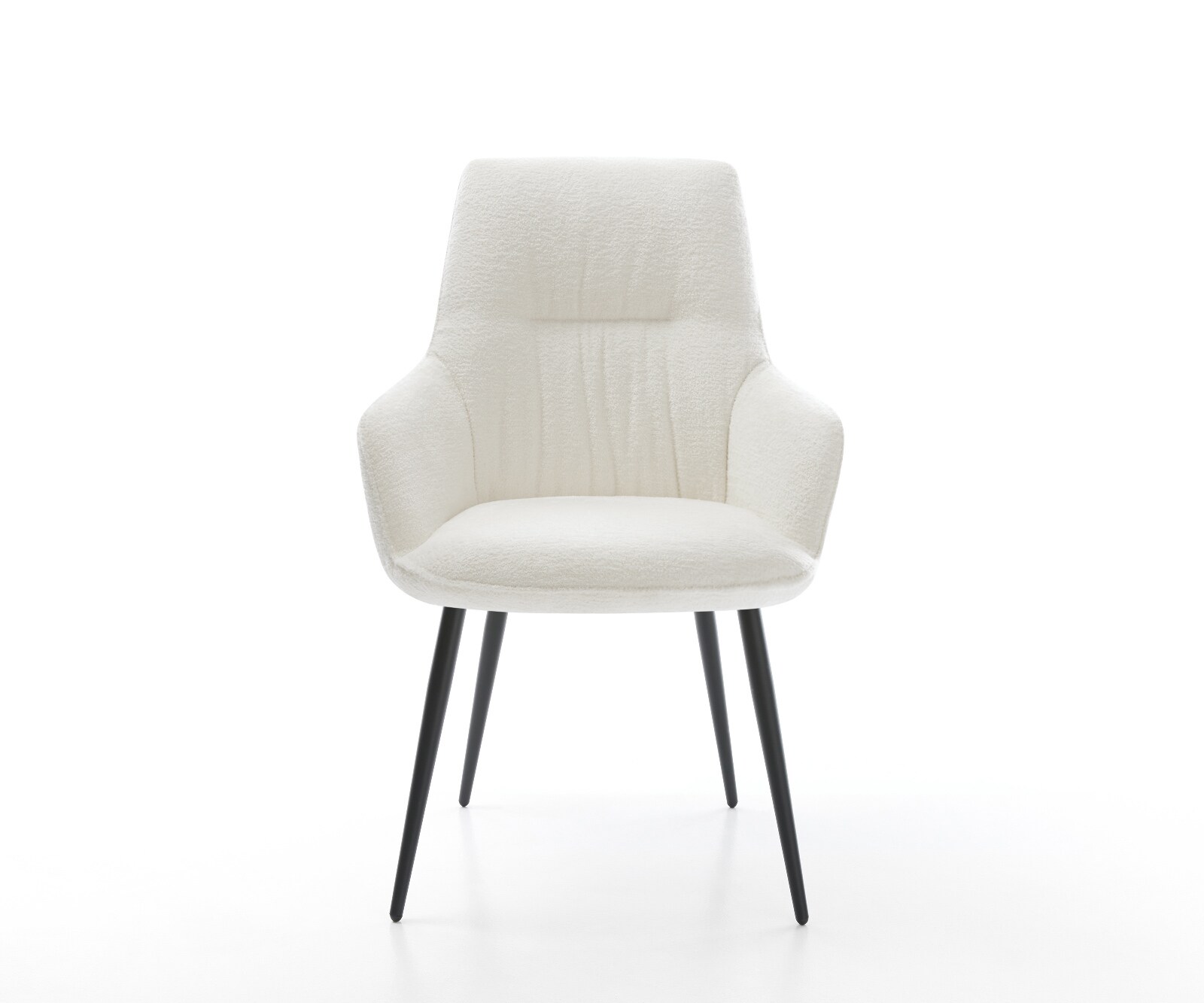 Eetkamerstoel Zelia-Flex met armleuning bouclé zacht beige 4-poot conisch zwart pocketveer kern 1