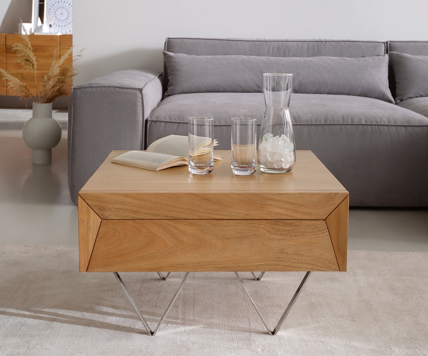 Salontafel Kayu 60x60 cm acacia natuur 2 laden V-poot 1 Salontafel Kayu 60x60 cm acacia natuur 2 laden V-poot 1