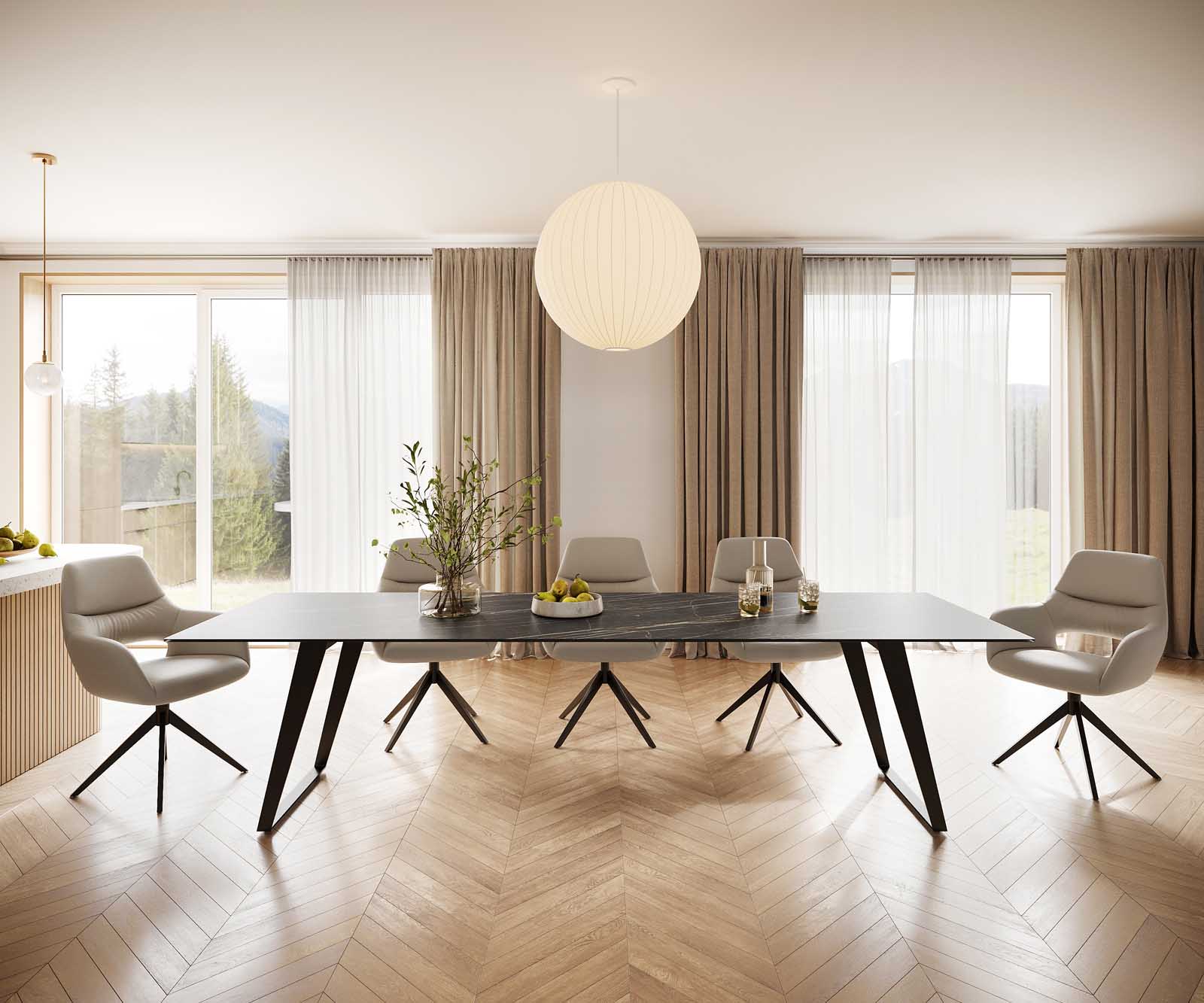 Eettafel Edge 300x100 keramiek Laminam® Noir Desir bruin metaal schuin zwart 1