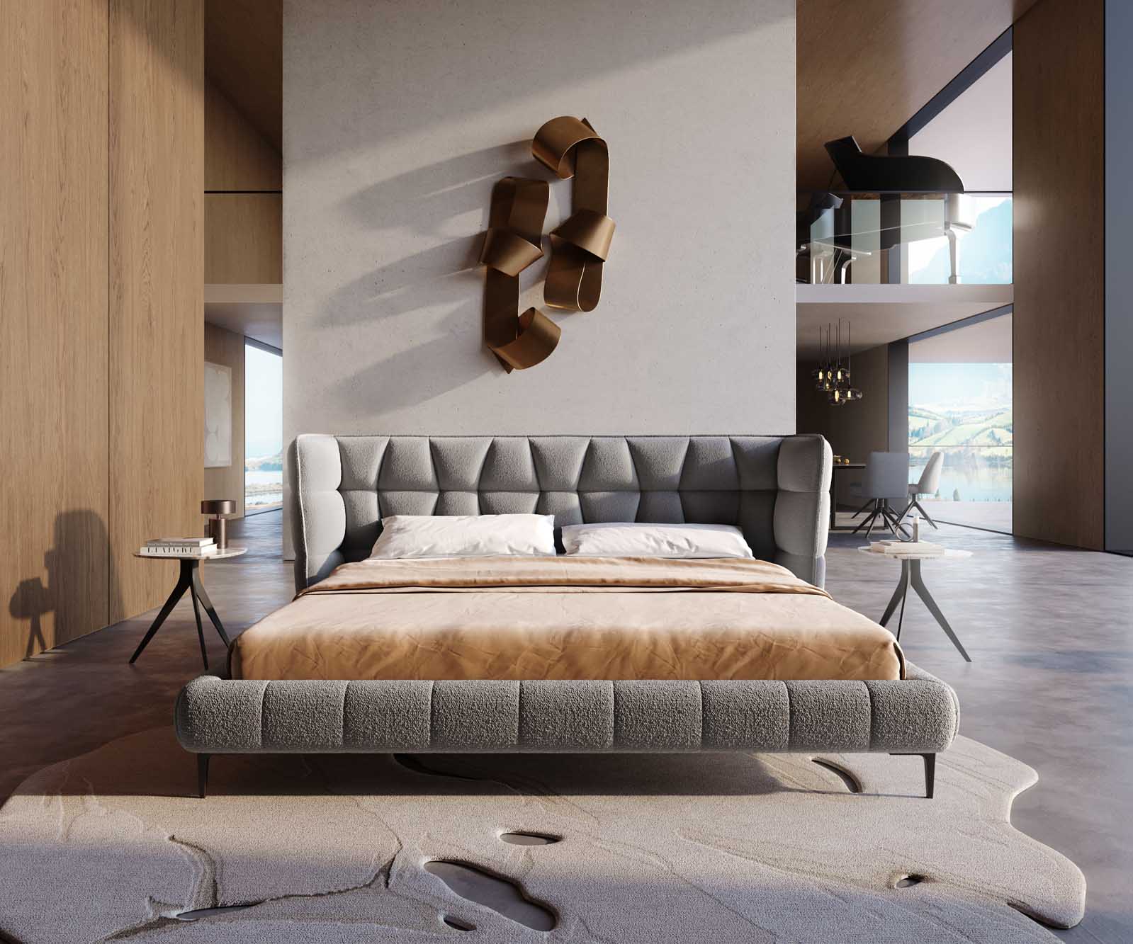 Bedframe Capujo 180x200 cm Bouclé zilvergrijs 2