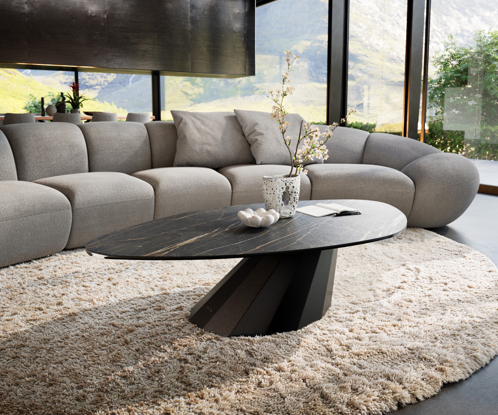 Salontafel Edge Organisch 140x76 cm keramiek Laminam® Noir Desir bruin Parabi zwart metaal 1