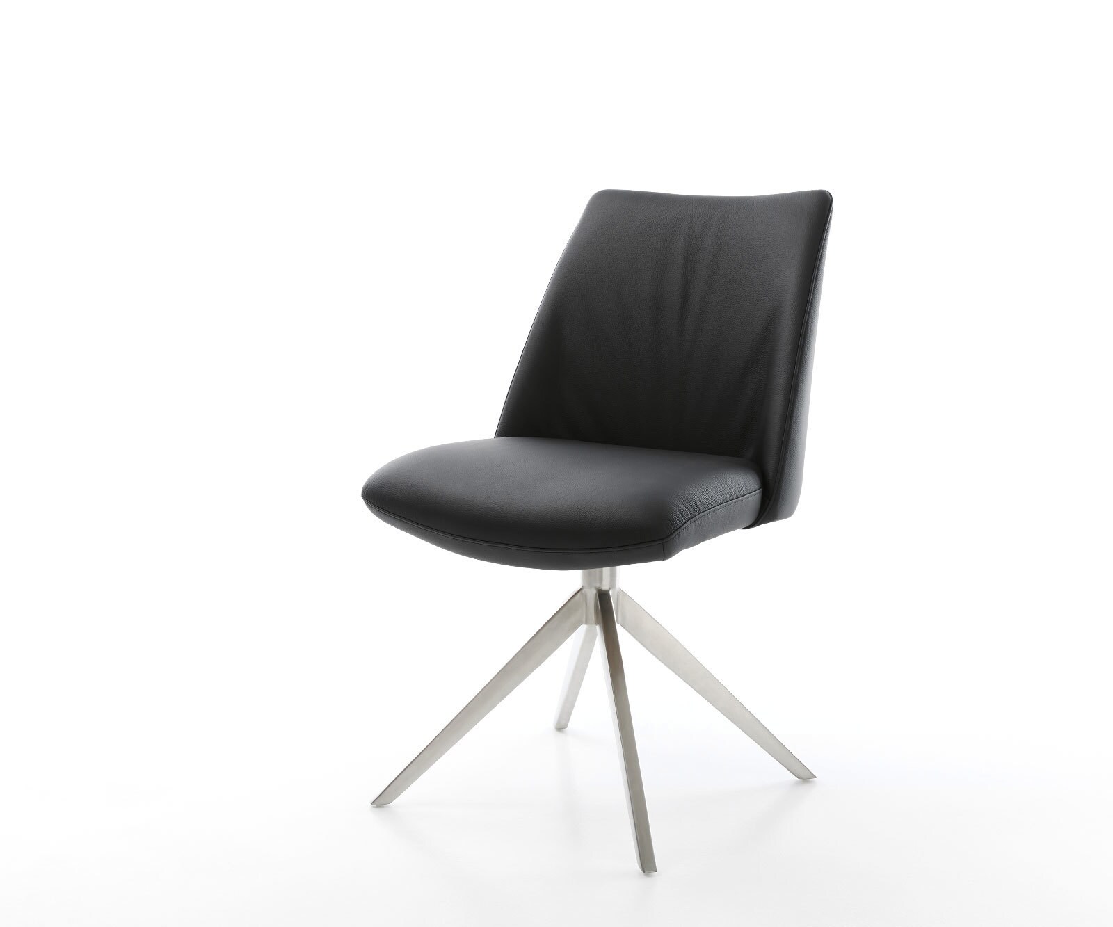 Draaistoel Elso-Flex echt leer zwart kruisframe breed roestvrij staal 360° draaibaar rocker-functie pocketveer kern