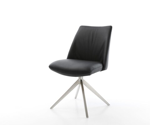 Draaistoel Elso-Flex echt leer zwart kruisframe breed roestvrij staal 360° draaibaar rocker-functie pocketveer kern