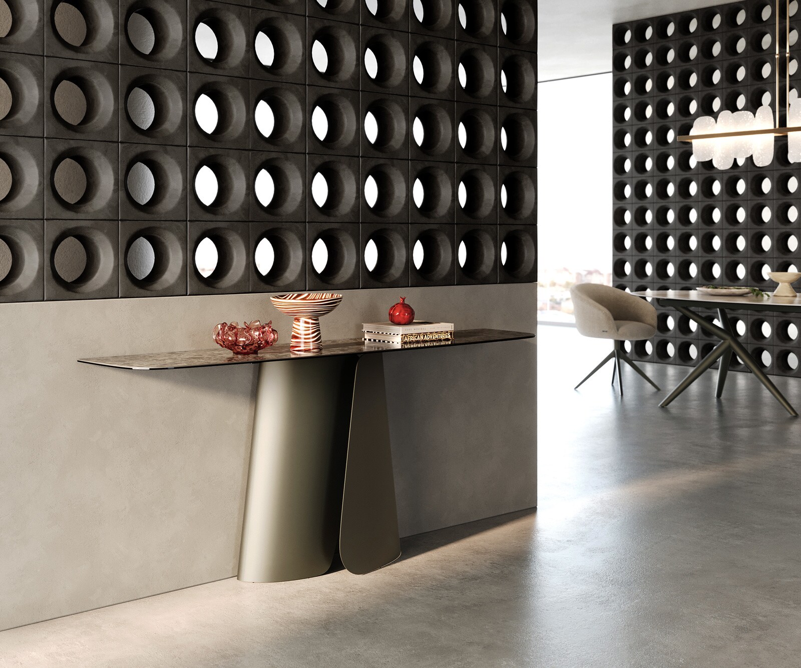 Consoletafel Edge Bootvorm 180x40 cm Keramiek Emperador Extra Lucidato Dunkelbraun Livos Metaal Effektfinish Titan 7