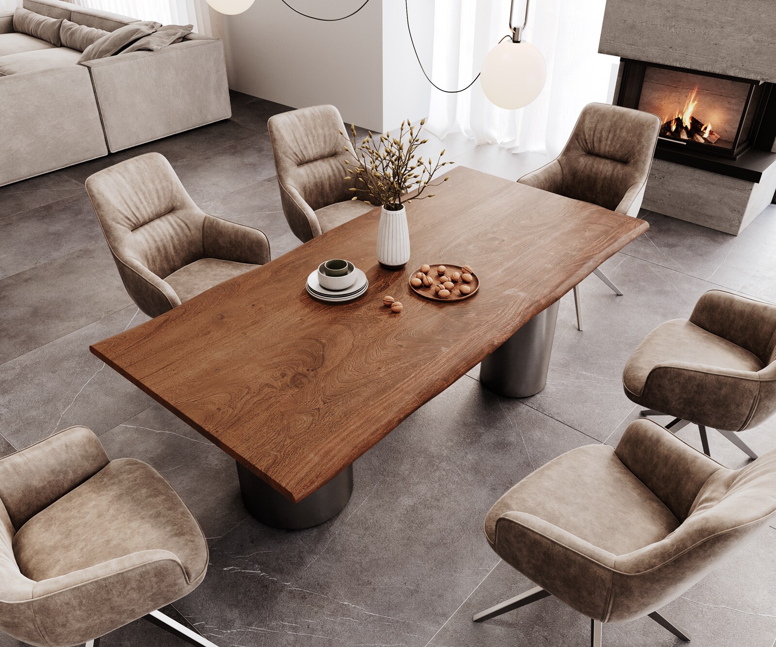 Eetkamertafel Edge 200x100 acacia bruin Troa roestvrij staal grafiet Live-Edge 3